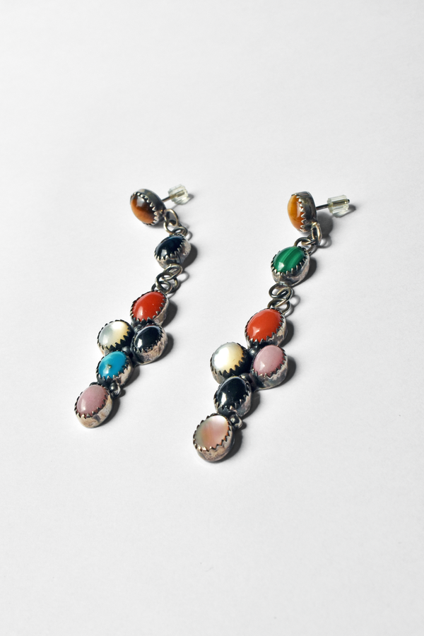 Vintage NAKAI Sterling Silver Multi-Stone Dangle Earrings