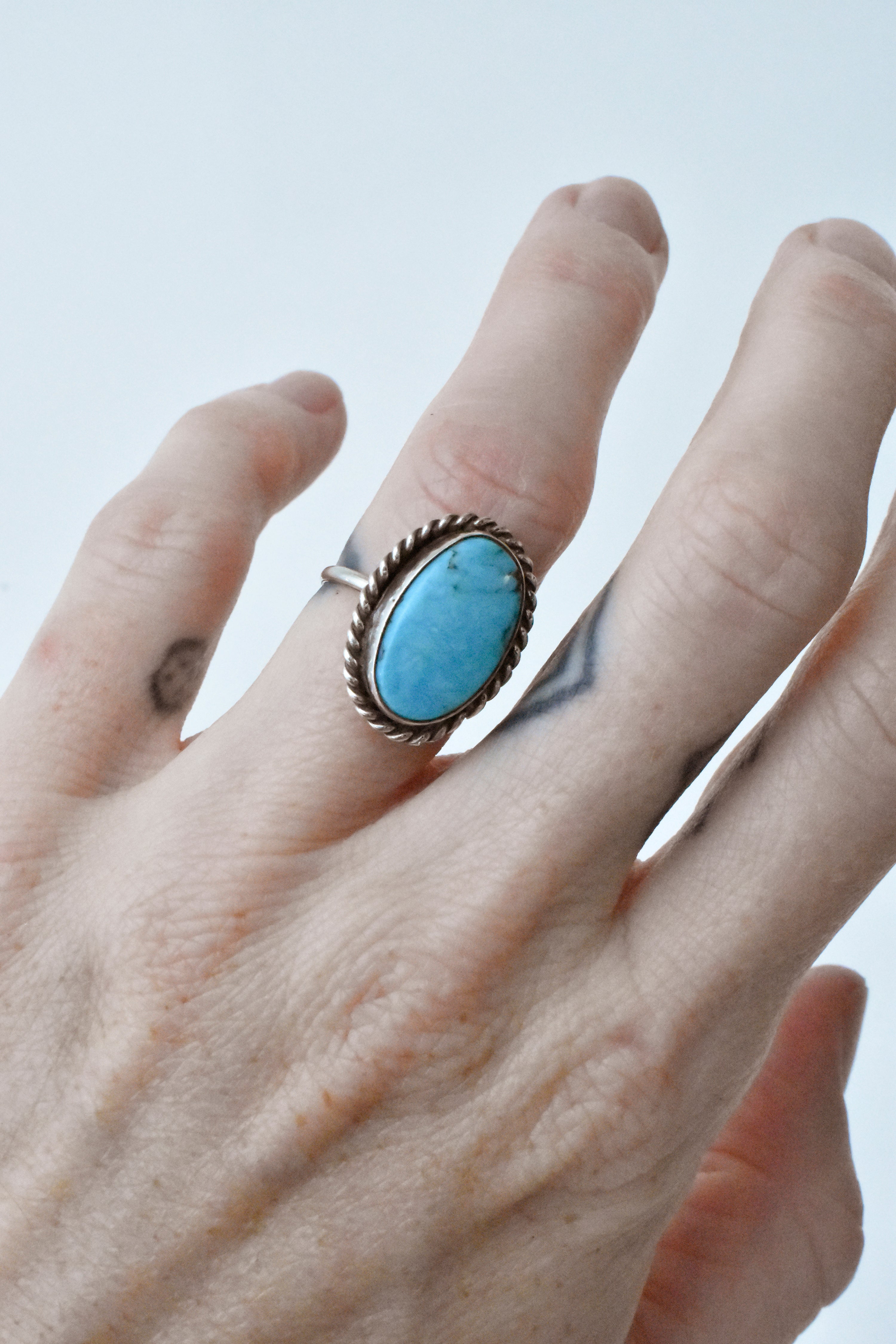 Vintage Silver Teme作 Turquoise Ring 925 Turquoise 925 Sterling Silver Fancy Western Stunning Ring