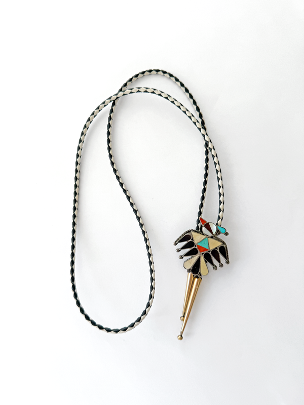 Vintage Zuni Inlay Thunderbird Bolo Tie